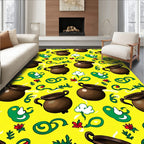 Charming Brown Cauldron Yellow Floral Rug