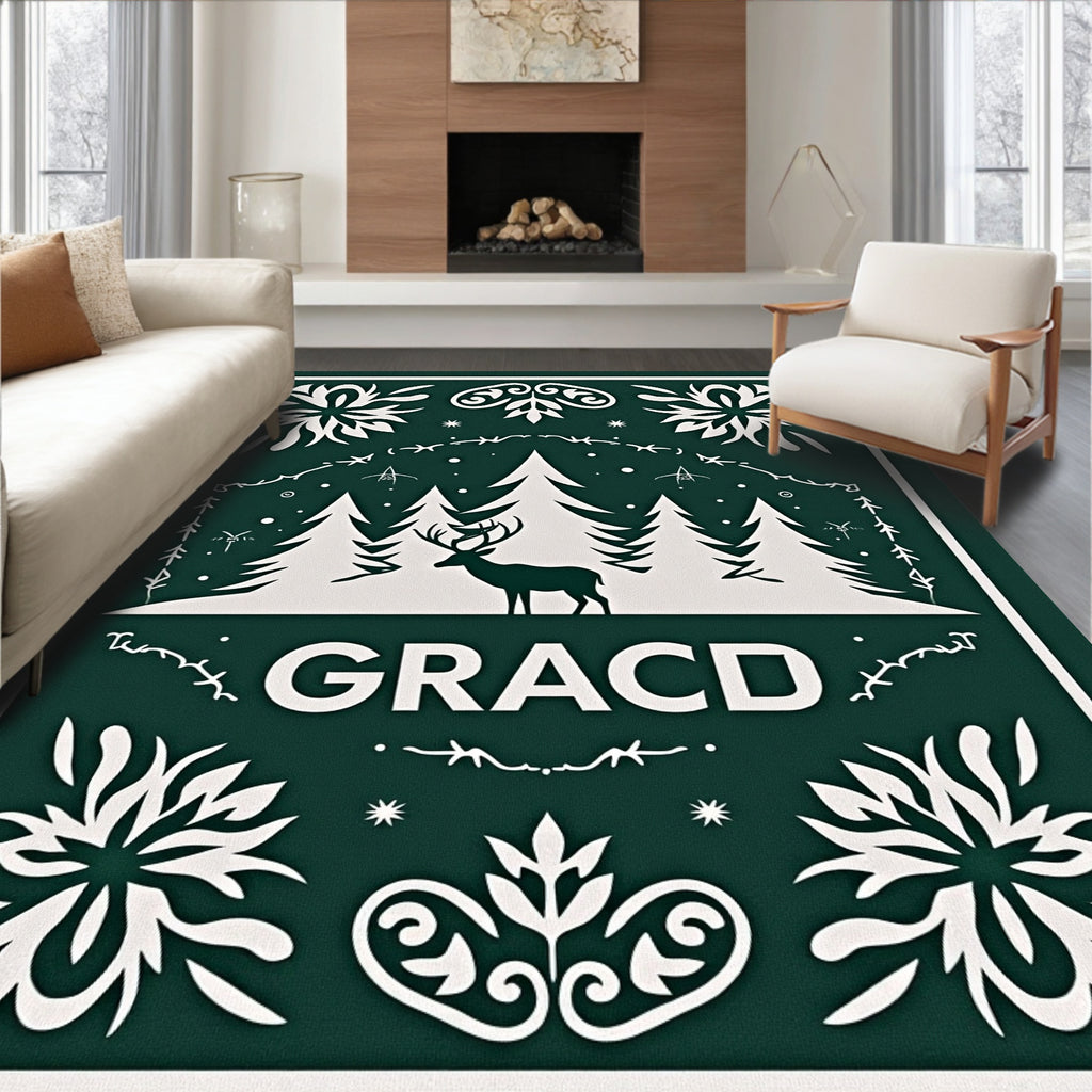 Deep Forest Deer Woodland Scene Rug