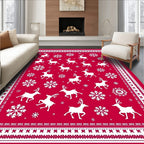 Reindeer Snowflake Crimson Festive Rug