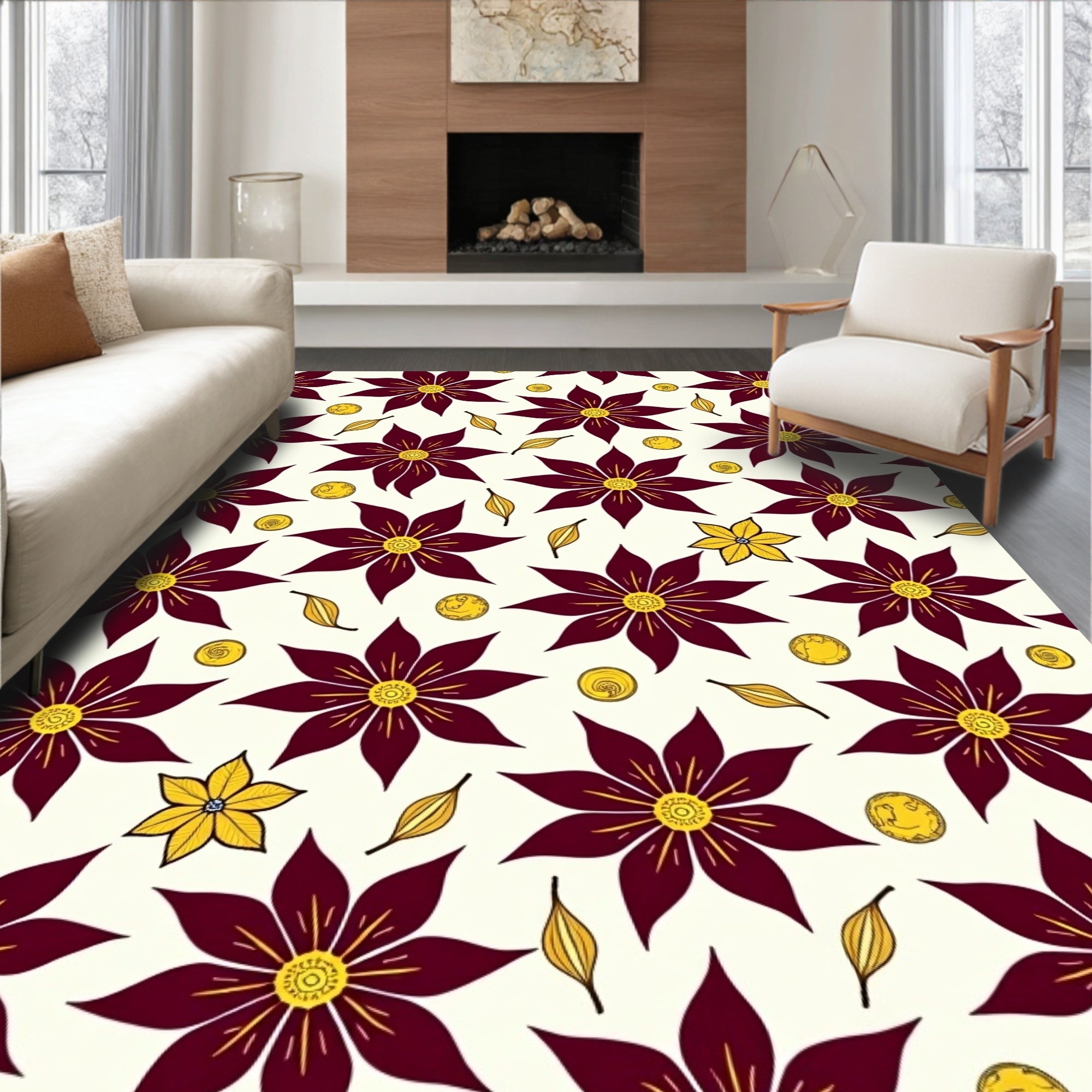 Crimson Flower Garden Yellow Details Rug