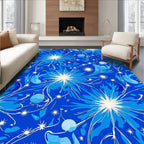 Vivid Blue Floral Swirls And Stars Rug