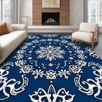 Deep Blue White Floral Snowflake Harmony Rug
