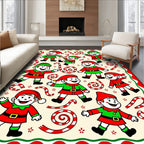 Joyful Christmas Elves Candy Cane Scene Rug