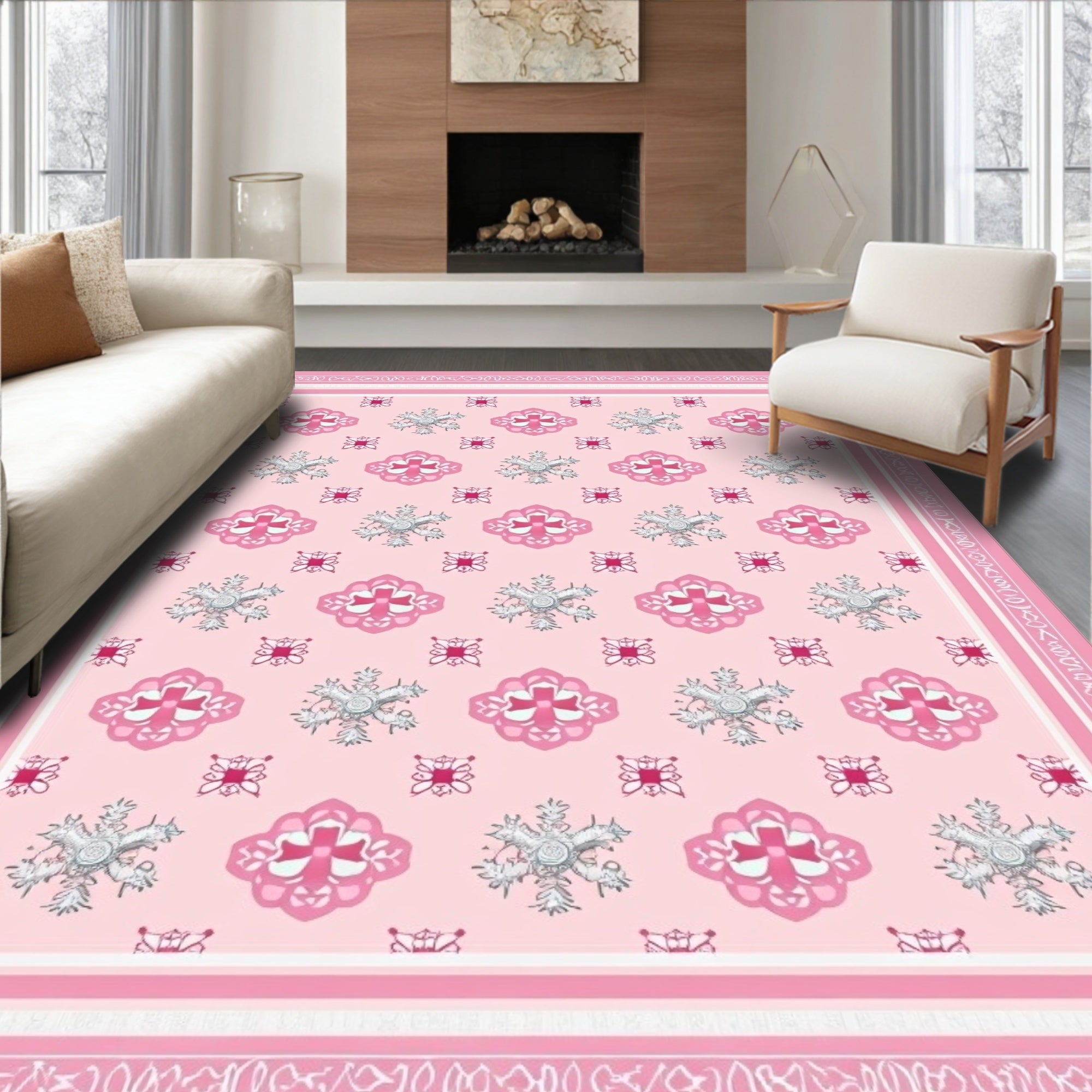 Pink Coral Floral Swirl Repeat Rug