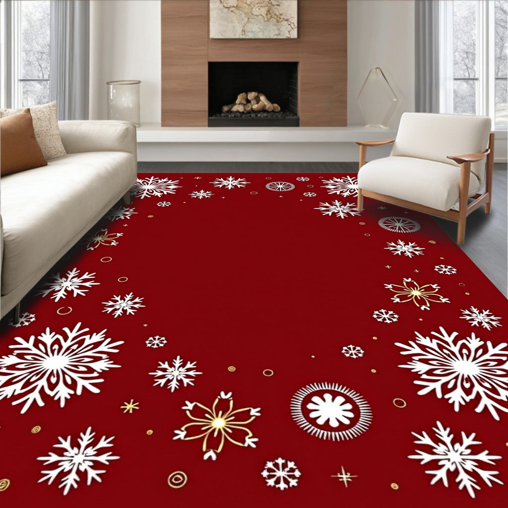 Crimson Snowflake Medley Winter Graphic Rug