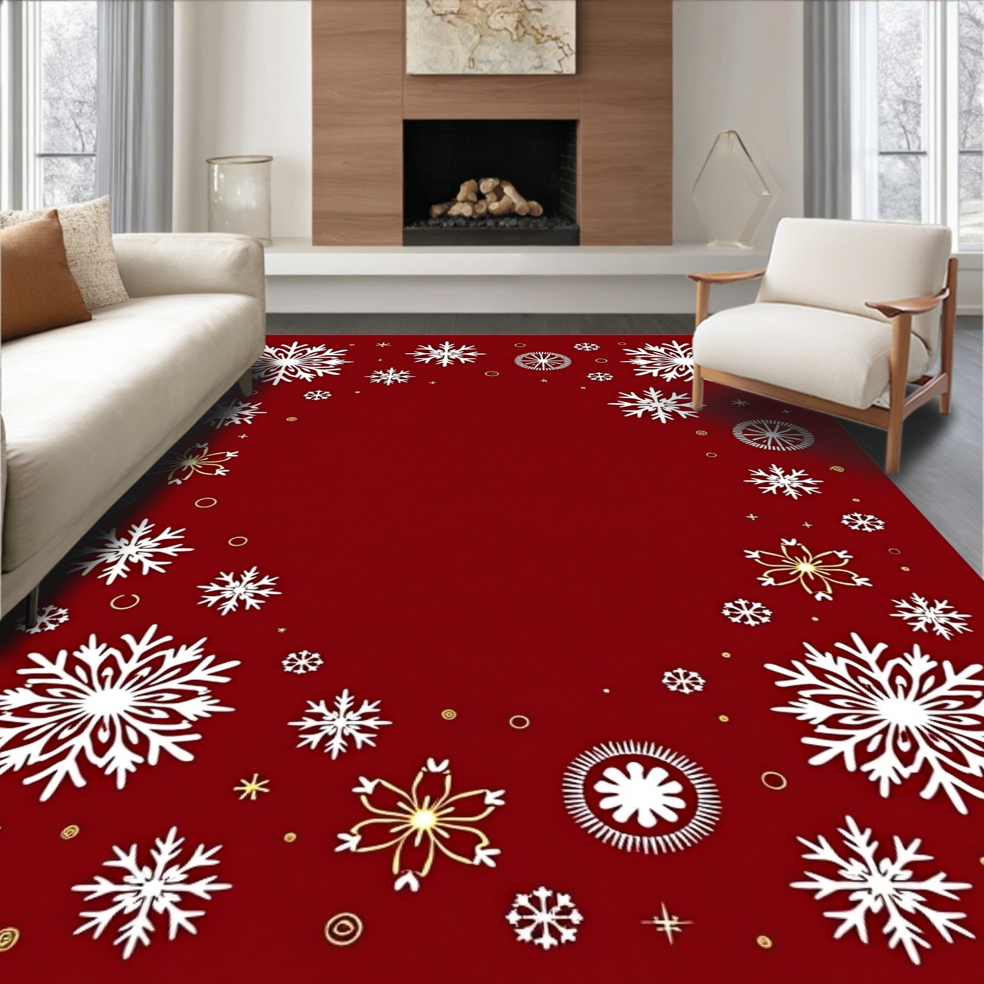 Crimson Snowflake Medley Winter Graphic Rug