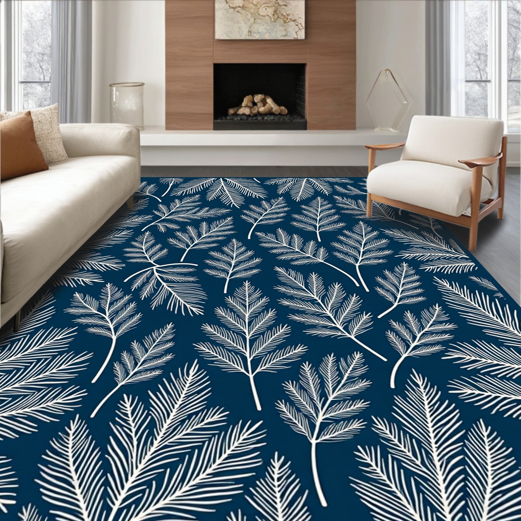 White Pine Needle Foliage Navy Rug