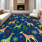 Festive Giraffe and Snowflake Holiday Rug