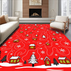 Winter Houses Snowflakes Whimsical Scene Rug