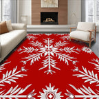 White Festive Snowflakes Red Background Rug