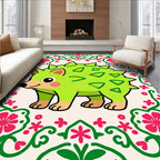 Whimsical Green Spiky Creature Floral Border Rug