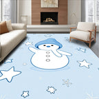 Blue Snowman Waving Amongst Stars And Snowflakes Rug