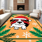 Festive Red Santa Dog Snowflakes Rug