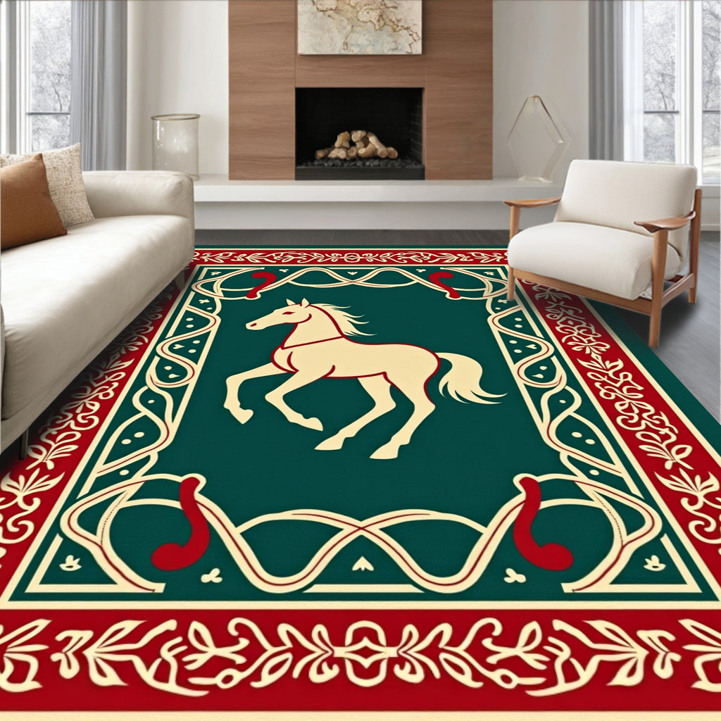Red Cream Forest Horse Medallion Rug