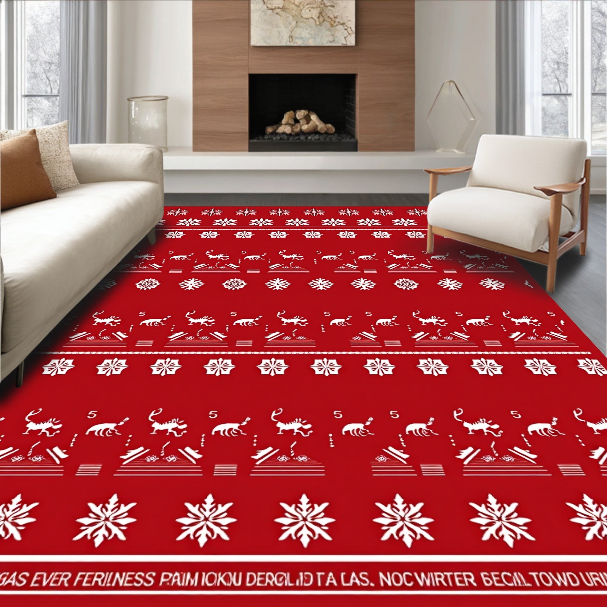 Red Snowflake Scorpions Tribal Rug