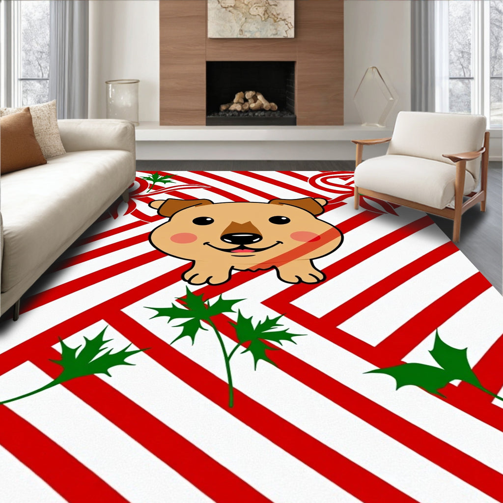 Cute Dog Red Holly Stripes Rug