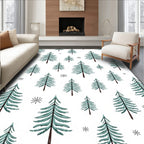 Teal Pine Trees and Snowflakes Rug