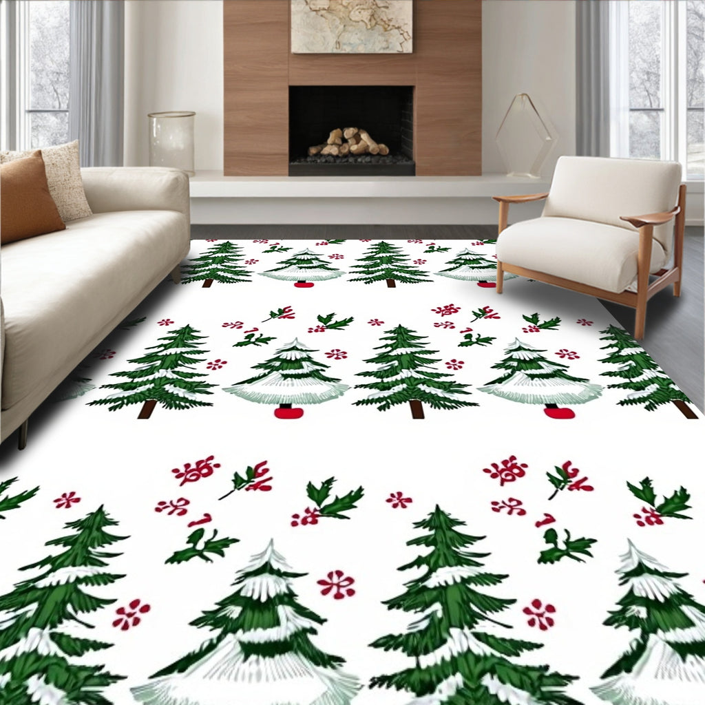 Frosted Evergreen Holly Berry Repeating Rug
