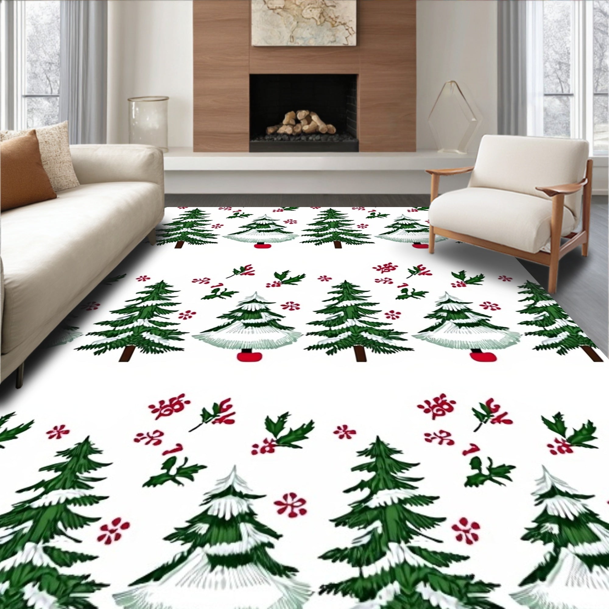 Frosted Evergreen Holly Berry Repeating Rug