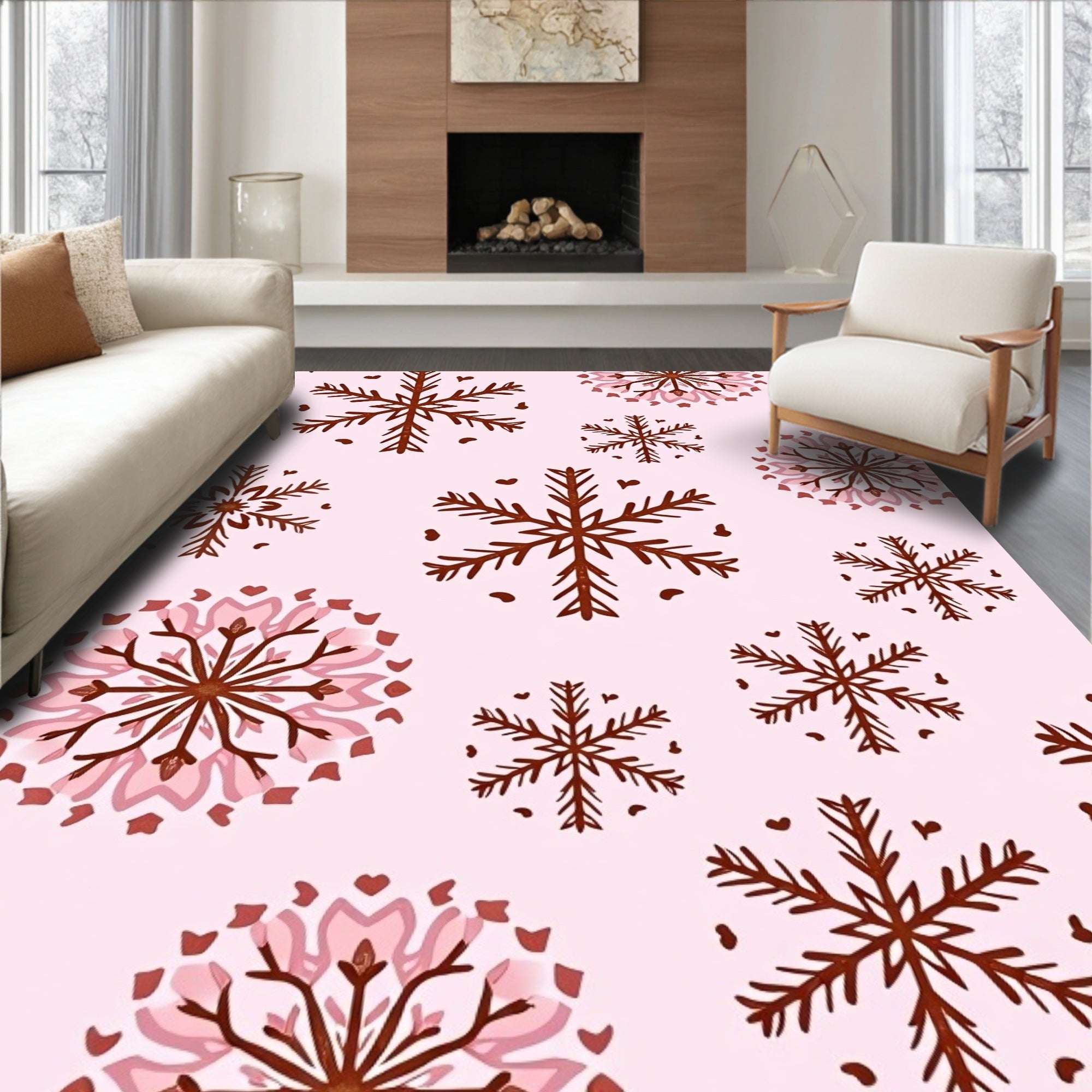 Brown Snowflake Medallion Pink Rug