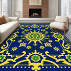 Royal Blue Golden Starburst Medallion Rug