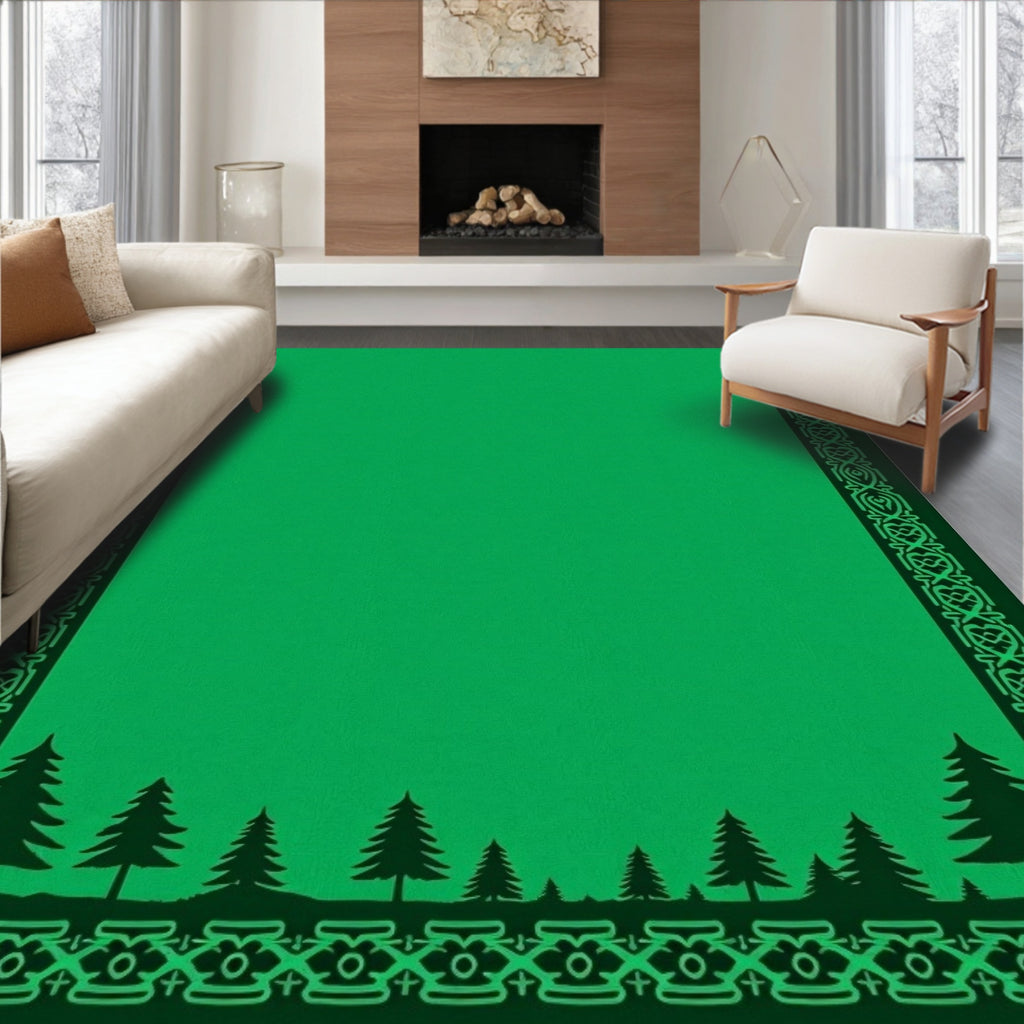 Emerald Woodland Scenic Border Rug
