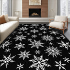 White Snowflakes on Black Background Rug