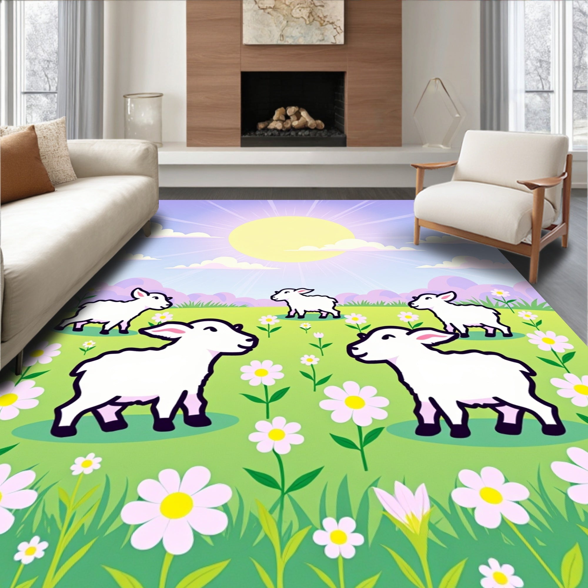 Spring Meadow Sheep Field Rug