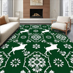 White Reindeer Snowflake Damask Emerald Rug