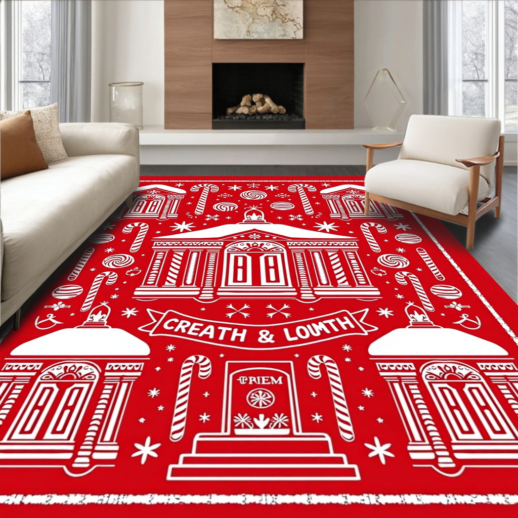 Red Holiday Village Candy Cane Swirl Rug