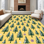 Yellow Firs Snowflakes Winter Scene Rug