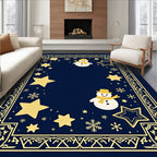 Midnight Blue Snowman Star Festive Border Rug