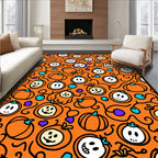 Orange Pumpkin Patch Halloween Characters Rug