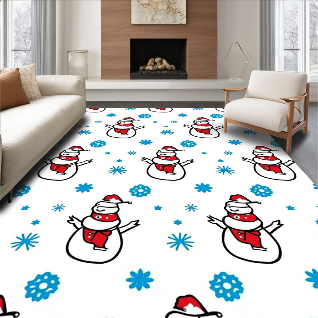 Happy Christmas Snowman Blue Flurry Rug