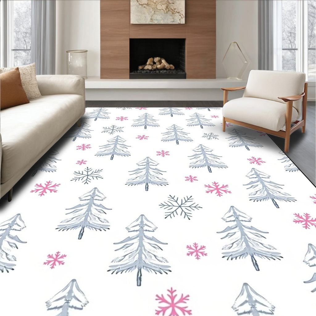 Whimsical Winter Snow Cute Trees Rug