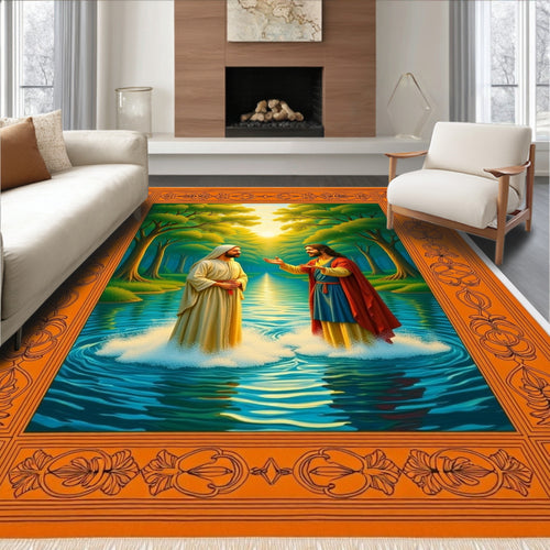 Biblical Scene Sunlit Forest Water Rug