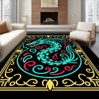 Aqua Red Dragon Floral Frame Rug