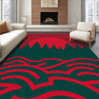 Crimson Forest Sunset Geometric Lines Rug