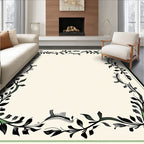 Black Green Leaf Vine Border Rug