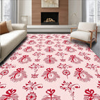 Crimson Red Floral Butterfly Swirl Rug
