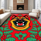 Bold Red German Shepherd Floral Rug