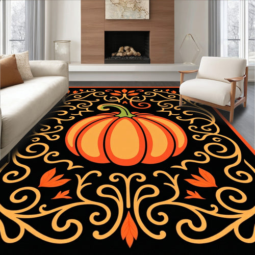 Autumn Pumpkin Ornate Scrollwork Rug