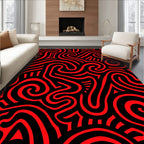 Bold Red Abstract Swirl Maze Rug