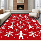 Red Snowflakes And Playful People Rug
