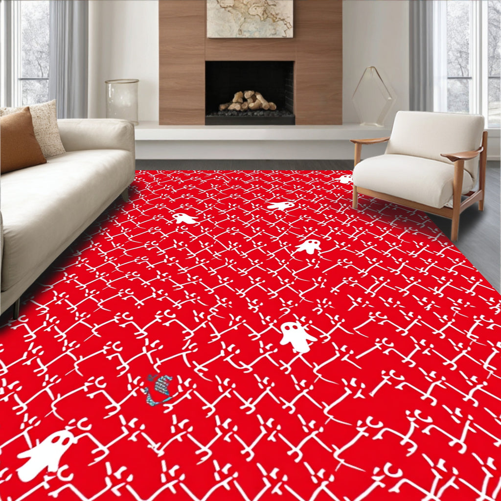 Playful White Ghost Red Background Rug