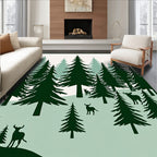 Forest Evergreen Trees Deer Bison Rug