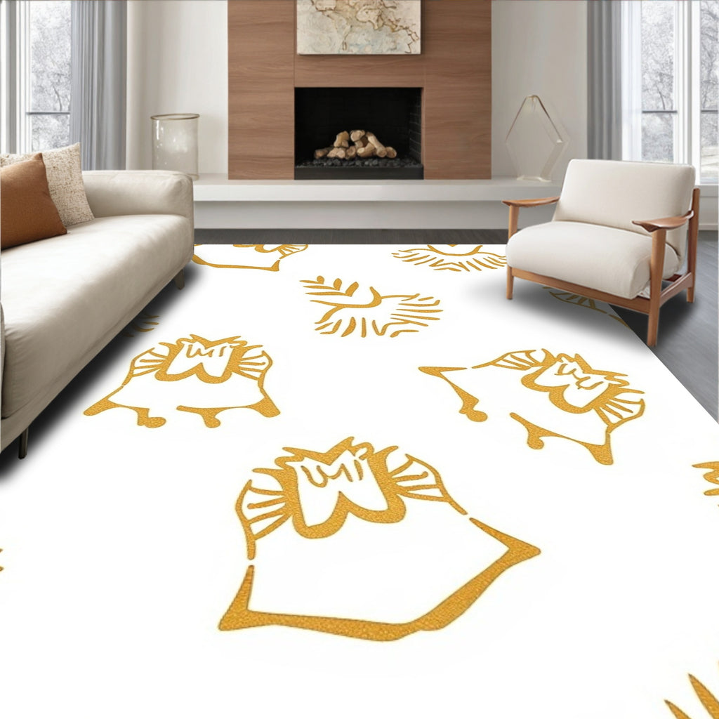 Golden Stylized Owl Medallion Rug