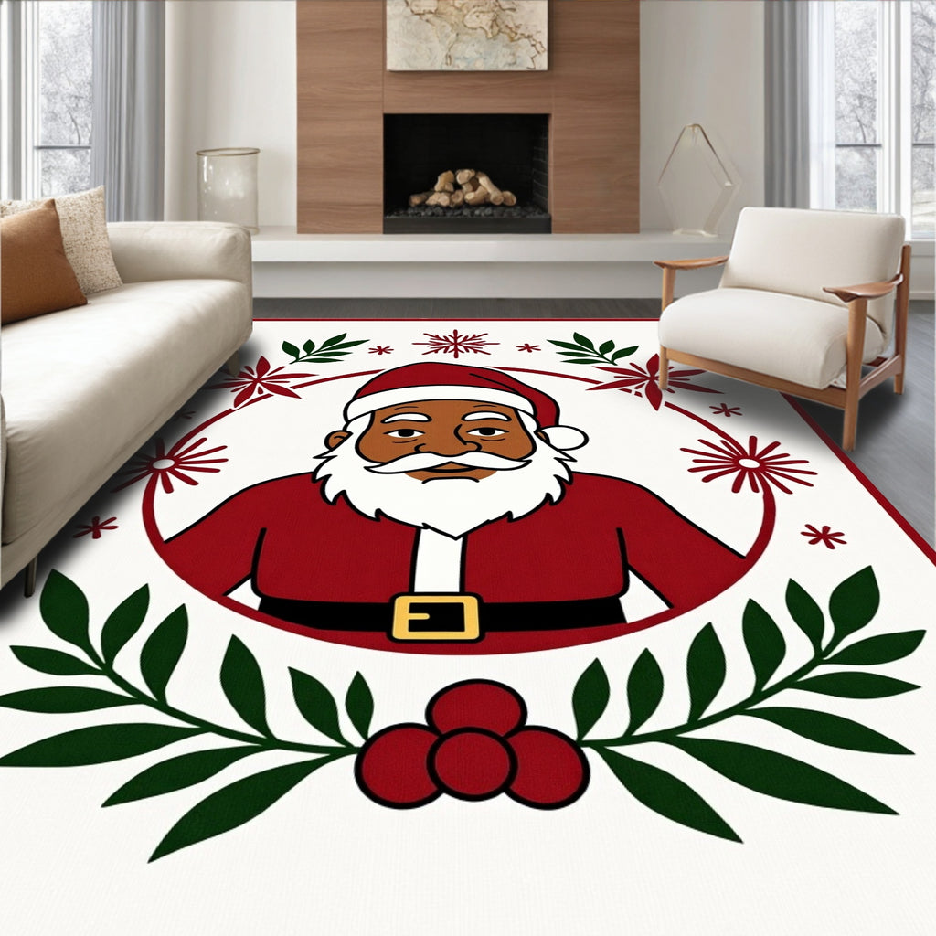 Festive Santa Claus Christmas Wreath Rug