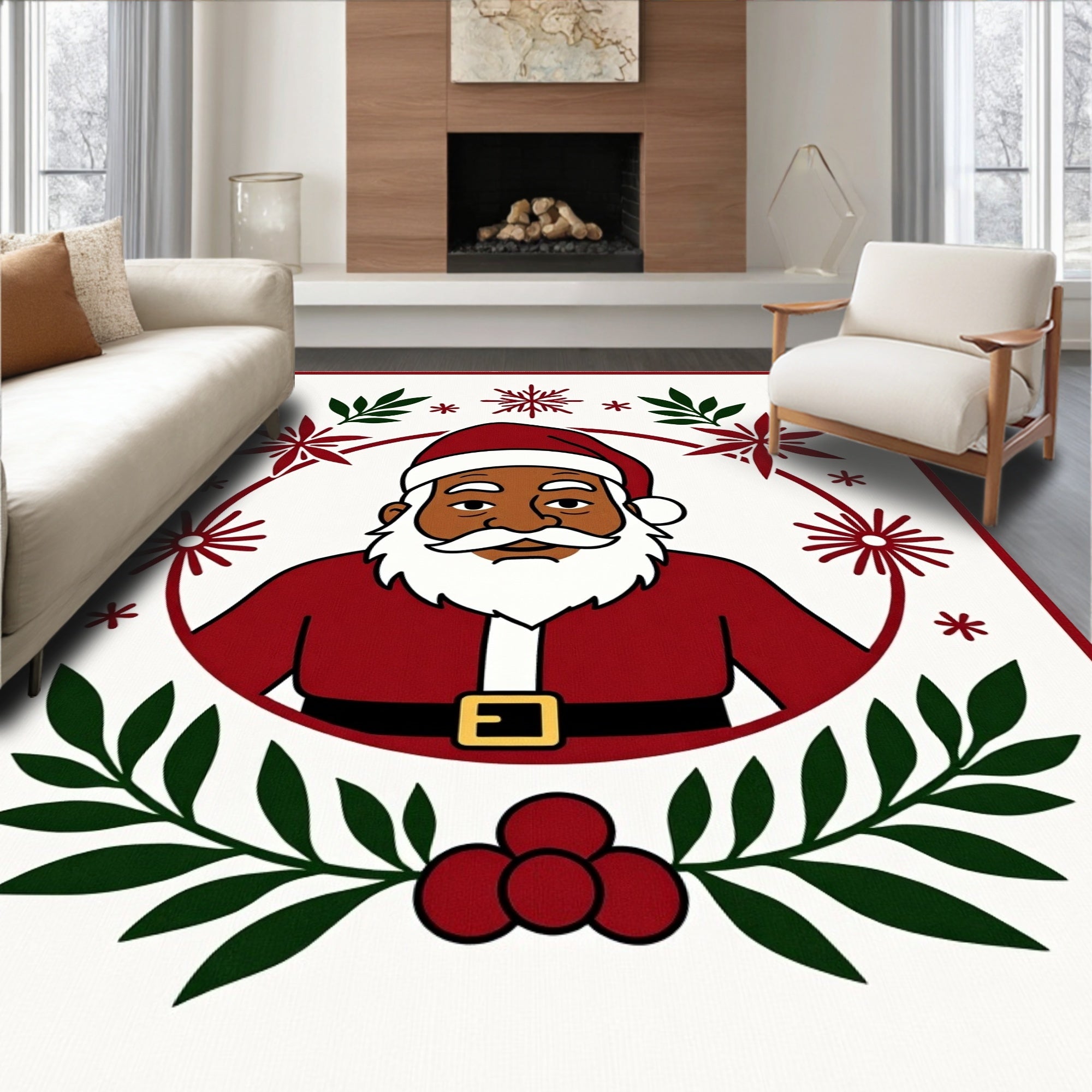 Festive Santa Claus Christmas Wreath Rug