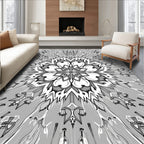 Monochromatic Geometric Flower Sunburst Rug